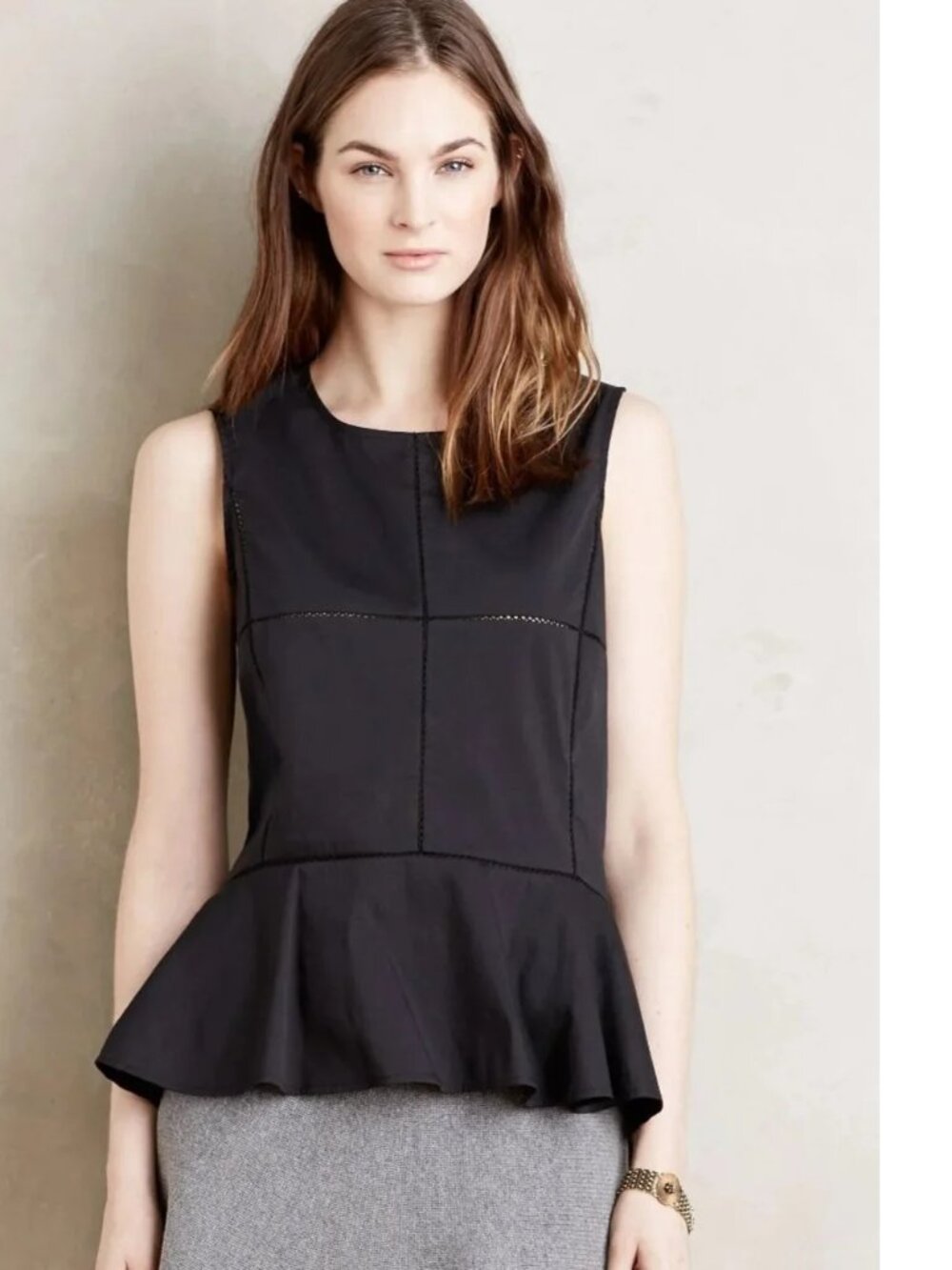 NWT ANTHOPOLOGIE: Classy Black Sleeveless Hi-Lo Peplum Top (XL)